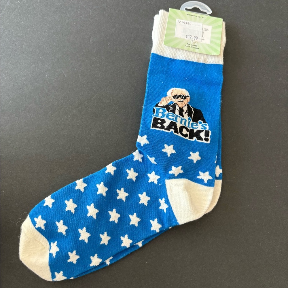 Blue and White Star Pattern Socks with Fun Graphic